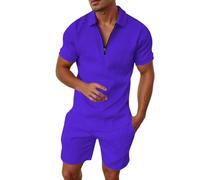 Tuta Uomo Sportiva Maniche Corte Cerniera T-Shirt e Pantaloncini Estiva 2 Pezzi Set Completo (Purple-c, XXXL)