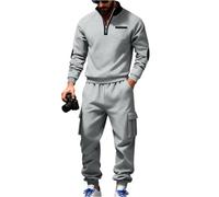 Tuta Uomo Tinte Unite, Abbigliamento Uomo Invernale Fitness, Felpe Senza Cappuccio a Listino E Pantaloni ; Montagna Tute con Tasche - 2 Pezzi Moda Grigio Chiaro XL