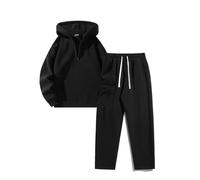 Tuta Uomo Tinte Unite, Abbigliamento Uomo Invernale Moda, Felpe con Cappuccio Cerniera a Mezza Lunghezza E Pantaloni ; Running Completo - Set Sportivo Trekking Nero L