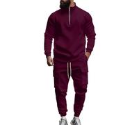 Tuta Uomo Tinte Unite, Tracksuit Uomo Casual, Felpe Senza Cappuccio a Listino E Pantaloni ; Trekking Completo con Tasche - 2 Pezzi Moda Vino M