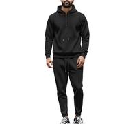 Tuta Uomo Tinte Unite, Tuta Ginnastica Uomo Running, Felpe con Cappuccio Cerniera a Mezza Lunghezza E Pantaloni ; Moda Tute - 2 Pezzi Classic Nero L