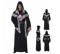 Tutamaz Costume da mago, mantello da strego per Halloween, cosplay, da uomo, uniforme medievale, vintage, rinascimentale, mantello con cappuccio per Halloween