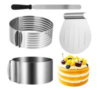 Tutamaz Set di accessori per torte, 4 pezzi, con fondo per torta, aiuto per tagliare, coltello per torta lungo, paletta, anello per torta regolabile, in acciaio inox, accessorio per torte, accessori