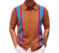 TuTaTiMANG Polo da Uomo in Maglia A Righe A Maniche Corte con Revers Abbottonato, Top Casual da Lavoro, Perfetta per Le Vacanze E L'Ufficio