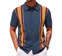 TuTaTiMANG Polo da Uomo in Maglia A Righe A Maniche Corte con Revers Abbottonato, Top Casual da Lavoro, Perfetta per Le Vacanze E L'Ufficio