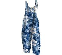 Tute a gamba larga da donna casual estive senza maniche spalline lunghe boho tute larghe vestibilità floreale con scollo a V pagliaccetti salopette salopette in lino leggero, bianco, S