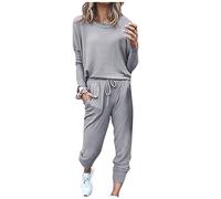 Tute da Donna con Pantaloni Larghi con Fasciatura a Maniche Lunghe con Scollo a O-Collo Solido da Donna Abbigliamento Taglie Forti Elegante