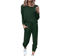 Tute da donna Set completo, tute da donna con tasche tinta unita yoga sport Co Ord set leggeri per uscire pantaloni completi e coulisse vestiti autunnali comoda morbida tuta, Verde, XL