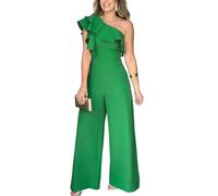 Tute da Donna Sexy con Volant Monospalla Eleganti Pantaloni Lunghi da Cocktail A Gamba Larga A Vita Alta in Tinta Unita Formale Jumpsuits (Color : Green, Size : S)