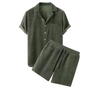 Tute da Ginnastica Complete Uomo - Tuta Ginnastica Uomo Completa Completo Estivo da Uomo in Velluto A Coste Traspirante con Pieghe Composto da Due Pezzi Camicia A Maniche Corte E Pantaloni (Verde S)