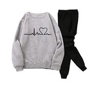 Tute da ginnastica da donna, uomo, set completo con felpa girocollo e pantaloni della tuta elasticizzati in vita, unisex, coppia di cuori stampati maglione a righe laterali, maniche lunghe, 2 pezzi