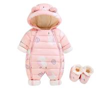 Tute da Neve Neonato Tuta con Pelliccia Cappuccio, Addensare Caldo Pigiama Flanella in Pile per Bambino e Body a Maniche Lunghe Cerniera Unisex Kids