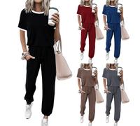 Tute Donna Complete Offerte Estive Casual Tute Da Ginnastica Da Donna Estiva Jogger Tuta Set Felpa & Pantaloni Della Tuta Comodo Taglie Forti Per Casual Jogging Fitness Yoga Casa Pigiama Set