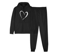 Tute Donna Complete Offerte Felpa con Cappuccio e Pantalone Due Pezzi Curvy Fitness Tracksuit Tuta Taglie Forti Tute da Ginnastica 2 Pezzi Stampa d'Amore Completo Sportivo Tute Donna Cotone Leggere