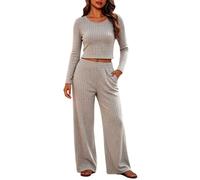 Tute Donna Eleganti 2 Pezzi Completi Palestra Manica Lunga Girocollo Completo Da Ginnastica Tuta Sportiva Casual Set Top E Pantaloni a Gamba Larga Tute Per Jogging Fitness Yoga Autunnale Invernale
