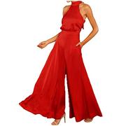 Tute Donna Eleganti Da Cerimonia Jumpsuit Tutina Lunghe a Gamba Larga Pantaloni Abito Lungo Elegante Senza Maniche Jumpsuit Estivo Tasche Capestro Per Matrimonio, Damigella D'onore, Feste, Pantaloni