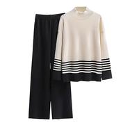 Tute Donna In Maglia Curvy Set Maglione E Pantaloni Gamba Larga Tuta Due Pezzi Comode Invernale Completo Da Casa Elegante Casual Completo 2 Pezzi Loungewear Complete Lavoro Calda Tute Anziana Sportiva