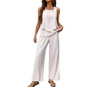 Tute estive da donna Set completo 2 pezzi abiti in chiffon senza maniche canotta e pantaloni a gamba larga abbigliamento sportivo morbido pantaloni palazzo vestibilità ampia Activewear tinta unita