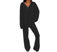 Tute Maglia Donna Elegante Completo 2 Pezzi Lana Casual Completi Maglione a Maniche Lunghe e Pantalone in Vita a Gamba Larga Complete Sportiva Autunnale Invernale Set Tuta Lavorati Polsino Elastico