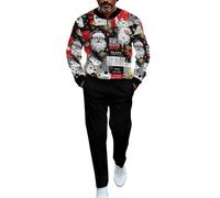 Tute natalizie da uomo casual tuta da uomo di Natale casual moda allentata alla moda con cappuccio pantaloni lunghi con cappuccio per interni ed esterni regali di Natale, Nero , XL