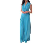 Tute senza maniche per le donne girocollo collo alto lavoro elegante tute plissettate blazer vestito un pezzo da donna 2025, Q-881 Blu Reale Chiaro, M