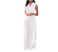 Tute senza maniche per le donne girocollo collo alto lavoro elegante tute plissettate blazer vestito un pezzo da donna 2025, Q-881 Bianco, M