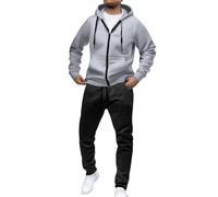 Tute sportive autunnali da uomo Tute leggere da uomo Casual Felpa con cerniera Giacca Cardigan tinta unita Felpa sportiva Set per abbigliamento sportivo all'aperto, Cenere Chiaro, 3XL