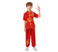 Tute Sportive per Bambini, Unisex, con Camicia a Maniche Corte e Pantaloni Wushu, Completo in Raso, Abbigliamento Artistico#G