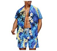 Tute Uomo - Island: Completo di Camicia e Pantaloncini con Stampa Tropicale da Uomo Rilassati con Stile Ideale per catturare Lo Stile di Vita dell' (Purple XL)