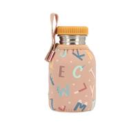 Tutete Bottiglia in acciaio inox da 350 ml con custodia in neoprene isolata, riutilizzabile, riciclabile e priva di BPA, chiusura ermetica a vite, per bambini dai 6 anni | Lettere divertenti