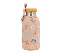 Tutete Bottiglia in acciaio inox da 500 ml con custodia in neoprene isolata, riutilizzabile, riciclabile e priva di BPA, chiusura ermetica a vite, per bambini dai 6 anni | Lettere divertenti