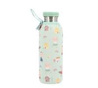 Tutete Bottiglia in acciaio inox da 750 ml con custodia in neoprene isolata, riutilizzabile, riciclabile e senza BPA, chiusura ermetica a vite, per bambini dai 6 anni, Three Little Pigs