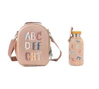 Tutete Cofanetto pasto avventura per bambini | Pack borsa termica 3D con bottiglia in acciaio 500 ml + custodia termica | ideale per pasti bambini, asilo, scuola e uscite | Funny Letters