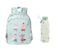 Tutete Pack Zaino scuola con bottiglia isotermica 750 ml | Borsa resistente e bottiglia in acciaio con custodia | ideale primaria e tempo libero | Three Little Pigs