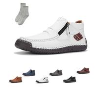 Tuthrav Leather Shoes, The First Young Shoes Men,Tuthrav Leather Slip Driving Shoe,Arch Support,Retro Casual Shoe (White,EU 48)