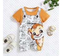 Tutina a maniche corte con stampa carina di leone per neonati maschi, adatta per uso interno ed esterno, primavera/estate 6-9M,9-12M,12-18M,18-24M,2-3YFumetto,Geometrico,LetterePoliestere