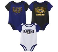 Tutina a maniche corte per neonati e bambini Outerstuff NFL, confezione da 3 - Baltimore Ravens 6-9 mesi