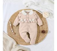 Tutina a maniche lunghe con bottoni sul davanti, volant e toppe floreali, in maglia, per bimba, comoda e calda, adatta per autunno/inverno, casual, casa, esterno, abbigliamento da viaggio 6-9M,0-1M,1-