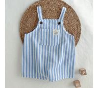 Tutina a pantaloncini con bretelle a righe colorate per neonato maschio, casual e versatile 6-9M,9-12M,12-18M,18-24M,2-3YA strisceTessuto