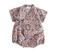 Tutina Bebe Garcon Estate Manica Corta Floreale Stampato Cintura Giapponese Ins Pigiama Vestito Bagno Retro Tuta Body Pigiama Abbigliamento Neonato Caldo Vestito Regalo