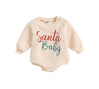 Tutina Bebe Noel Manica Lunga Stampato Lettere Cartoon Renna Ricamo Girocollo Colorblock Peluche Tuta Body Pigiama Abbigliamento Neonato Caldo Vestito Regalo