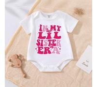 Tutina bianca a maniche corte minimalista e comoda per neonata "In My Lil Sister Era", abbigliamento neonato carino, outfit per bambina, primavera/estate, abbigliamento casual comodo, abbigliamento es
