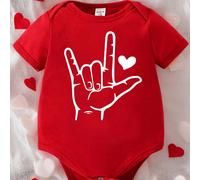Tutina casual da bambino per il Giorno di San Valentino, con design creativo di gesti d'amore e stampa 6-9M,9-12M,12-18M,1-3M,3-6MLettereTessuto