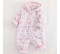 Tutina con cappuccio in flanella per neonate, stampa fiocchi di neve e fiocchi, calda e soffice per l'inverno, comoda, natalizia, rosa con motivo 6-9M,9-12M,12-18M,18-24M,2-3Y,0-1M,1-3M,3-6Mstampa dap