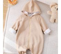 Tutina con cappuccio in maglia spessa e morbida color cachi per bambini, versatile per uso interno ed esterno, autunno/inverno 6-9M,9-12M,12-18M,18-24M,2-3Y,0-1M,1-3M,3-6MColore unicoPoliestere
