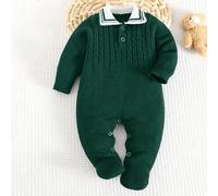 Tutina con colletto alla coreana per neonato maschio/femmina, outfit con maglione a trama lavorata a maglia, adatto per autunno/inverno, per uso interno ed esterno 6-9M,0-1M,1-3M,3-6MColore unicoMagli