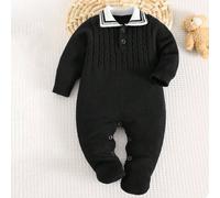 Tutina con colletto alla coreana per neonato maschio/femmina, outfit con maglione a trama lavorata a maglia, adatto per autunno/inverno, per uso interno ed esterno 6-9M,0-1M,1-3M,3-6MMaglieria