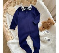 Tutina con colletto polo e piedi per neonato/bambina, trama a maglia intrecciata, body adatto per indossare in autunno/inverno dentro e fuori casa 6-9M,0-1M,1-3M,3-6MColore unicoMaglia Pettinata