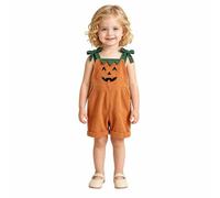 Tutina da bambina a tema Halloween con stampa di zucca e tracolla a zainet | Tutina da bambina a tema Halloween con stampa di zucca e tracolla a zainetto, abbigliamento casual per bambini