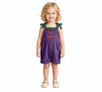 Tutina da bambina a tema Halloween con stampa di zucca e tracolla a zainet | Tutina da bambina a tema Halloween con stampa di zucca e tracolla a zainetto, abbigliamento casual per bambini